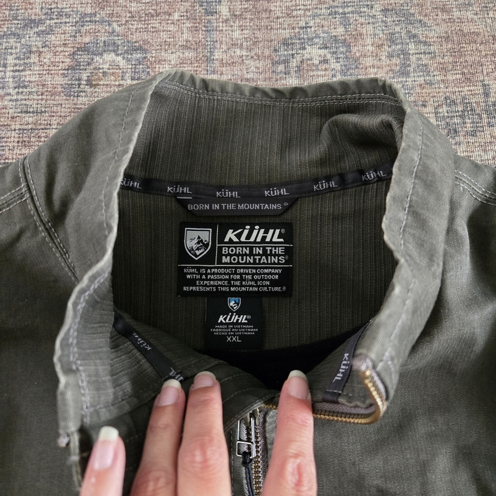 Kuhl Burr Jacket Mens XXL Gray Olive Green Zip-up Waxed Canvas Gunmetal Sty 1052 - Picture 4 of 13